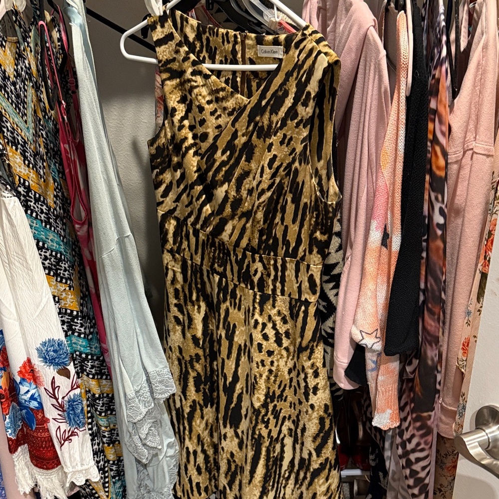Calvin Klein One Shoulder Animal Print Dress
